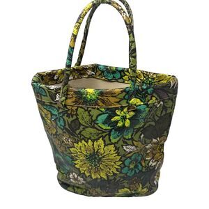 Vintage 60s 70s Shopping Tote Bag Vinyl Plastic Boho Hippie Flower Power MCM 14”